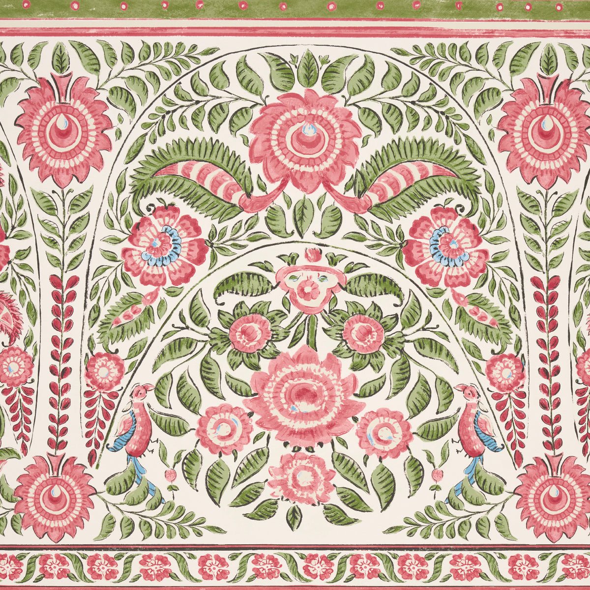 Montecito Panel Set Red by Mark D. Sikes Paisley Floral Medallion Wallcovering – Schumacher 5015831