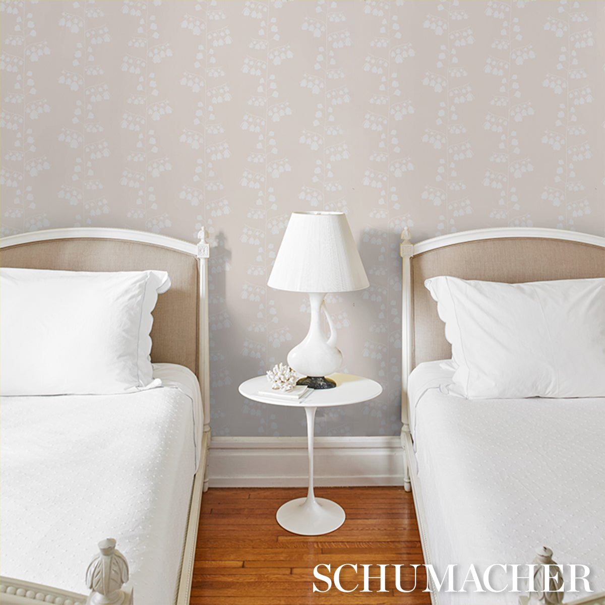 Bleeding Hearts Neutral by Peg Norriss Contemporary Floral Wallpaper – Schumacher 5015860