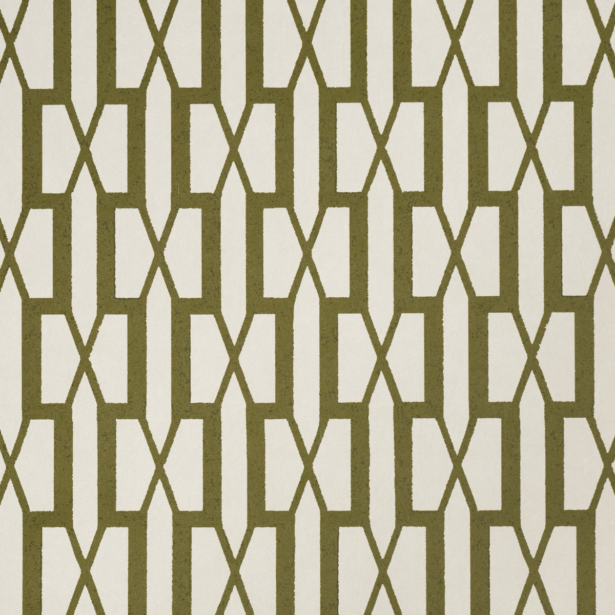 BELVEDERE Olive geometric trellis wallpaper by Veere Grenney for Schumacher, shown in room and detail views