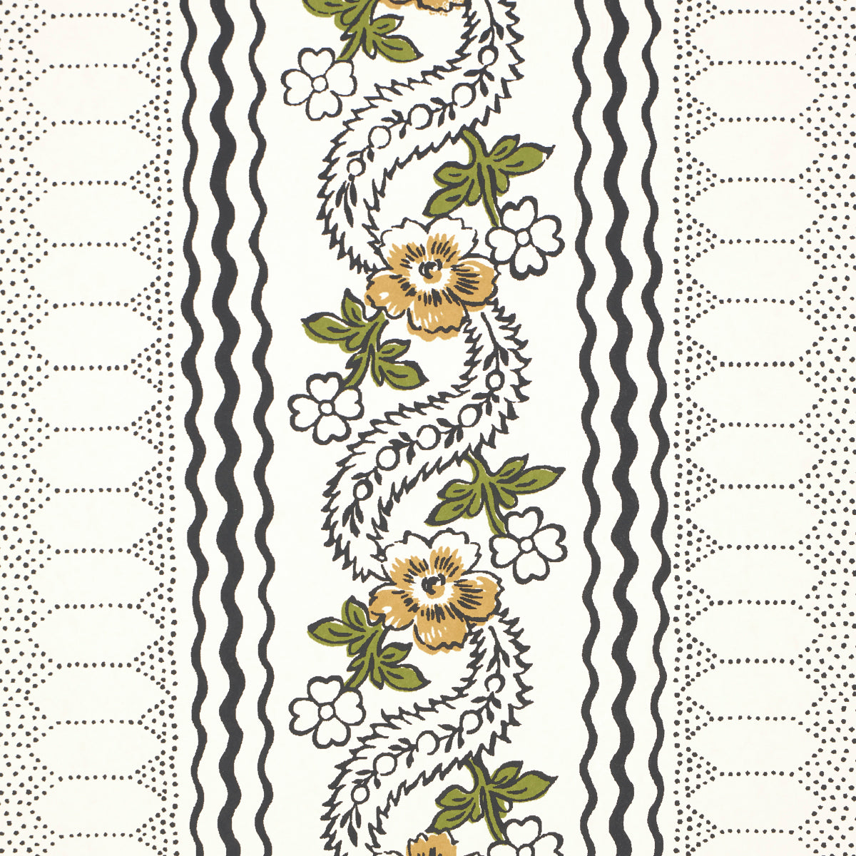 Serena Stripe Ochre by Rita Konig Floral Stripe Designer Wallpaper – Schumacher 5015931