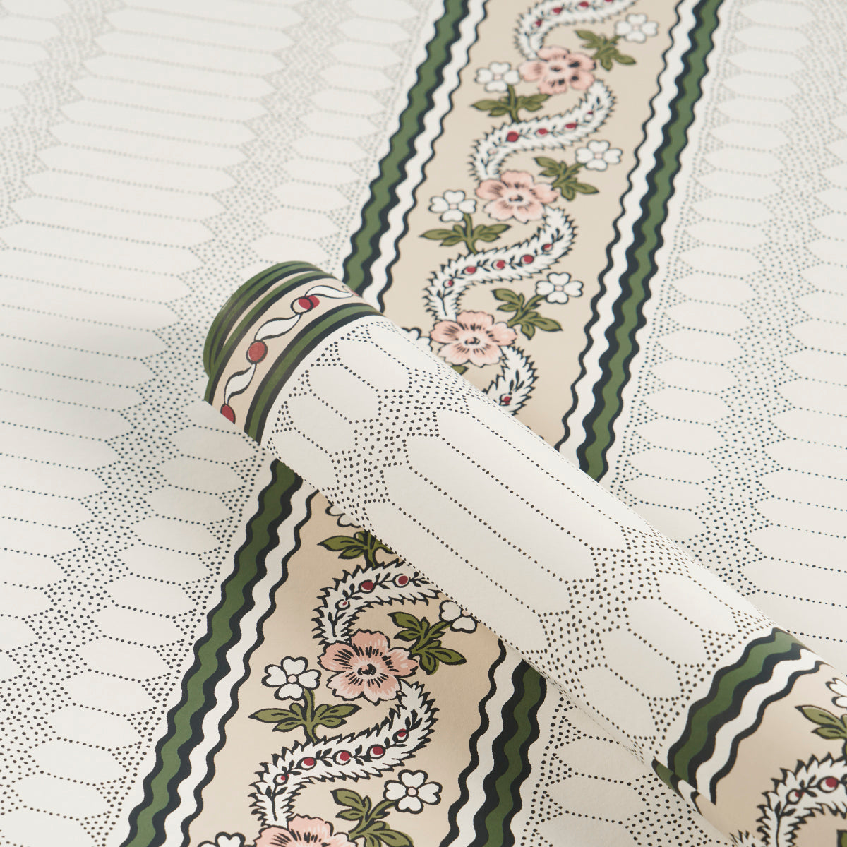 Serena Stripe Rose by Rita Konig Vintage-Inspired Floral Stripe Wallpaper – Schumacher 5015932