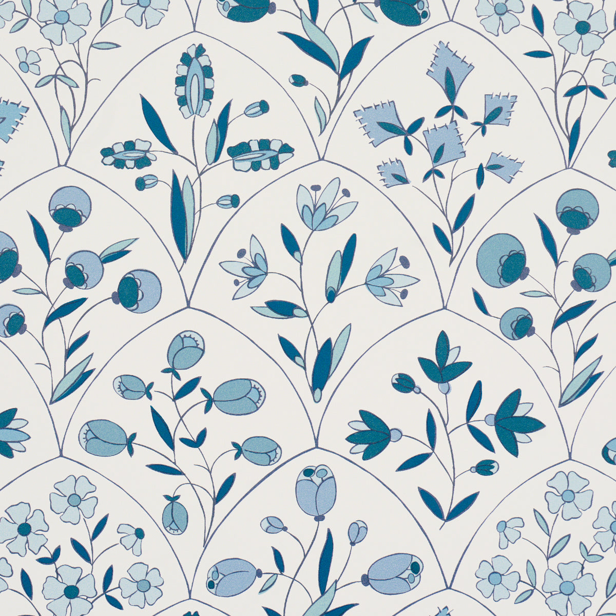 Frances Scallop Floral Blue by Schumacher Scenic Floral Wallpaper – Schumacher 5015962