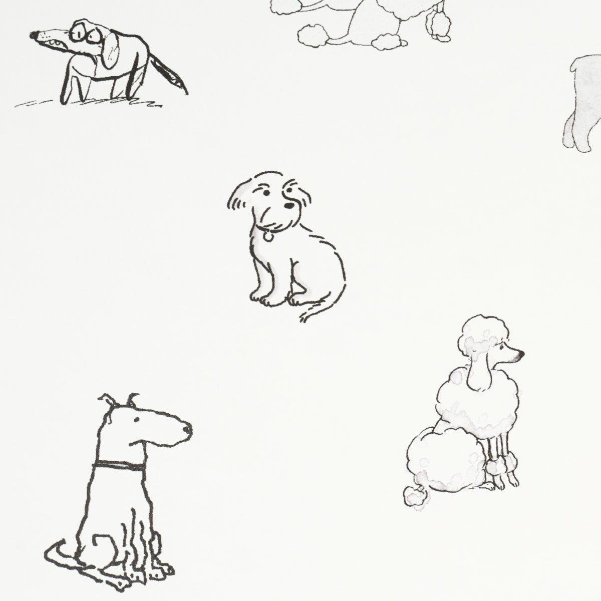 GOOD DOGS EVERYWHERE Black & White by Schumacher – The New Yorker Collection Dog Wallpaper – 5016130