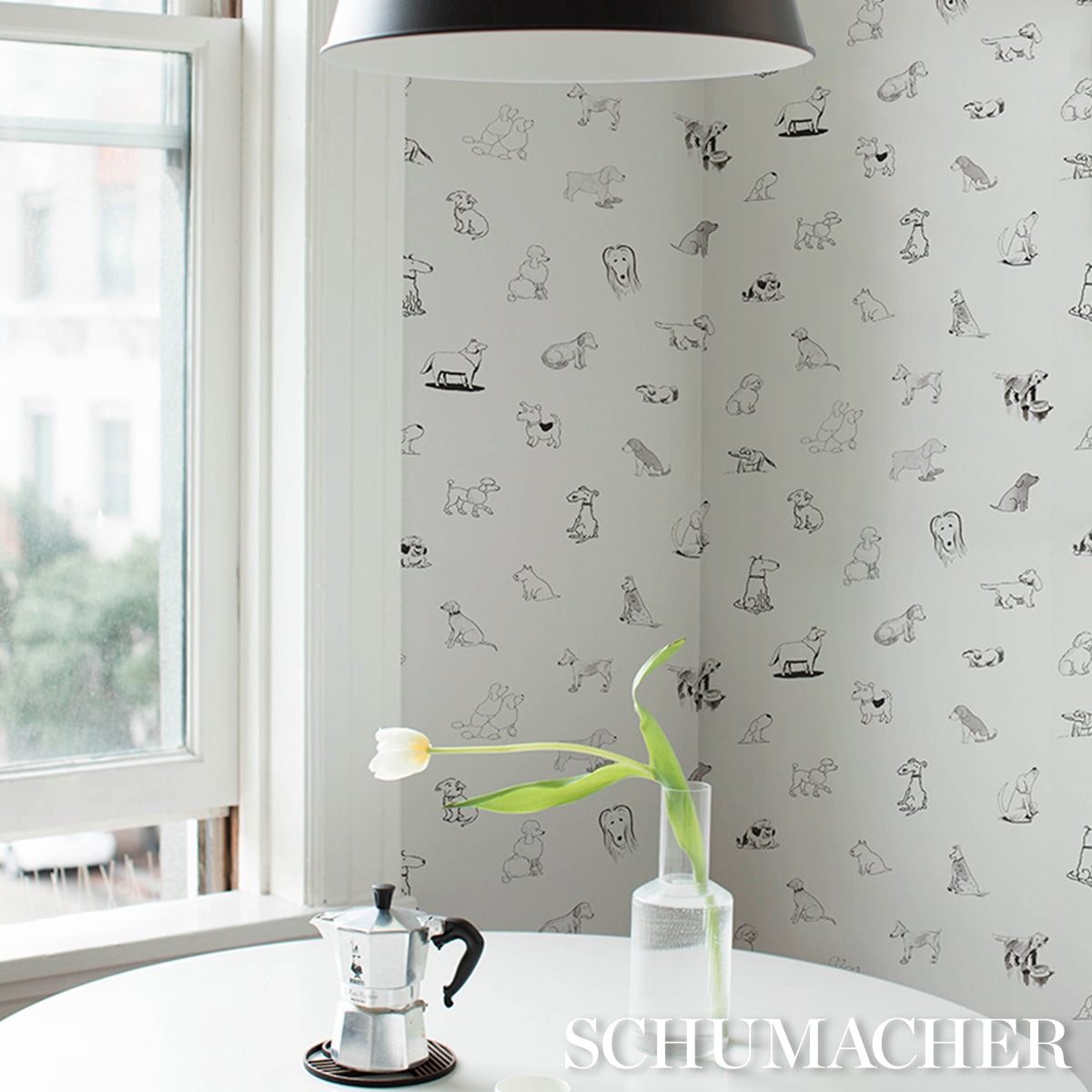 GOOD DOGS EVERYWHERE Black & White by Schumacher – The New Yorker Collection Dog Wallpaper – 5016130