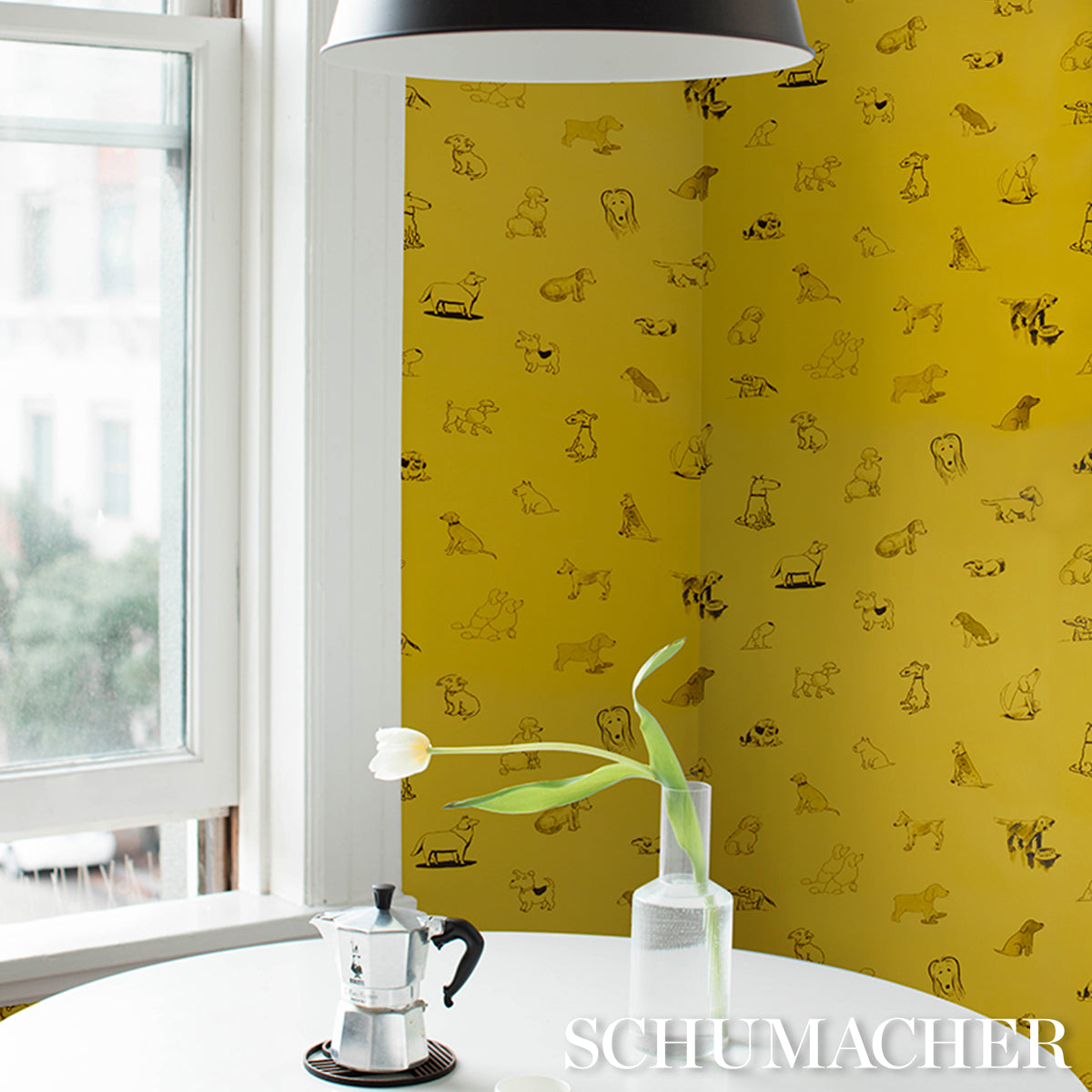 Good Dogs Everywhere Taxi-Cab Yellow by Schumacher The New Yorker Collection Wallpaper – Schumacher 5016131