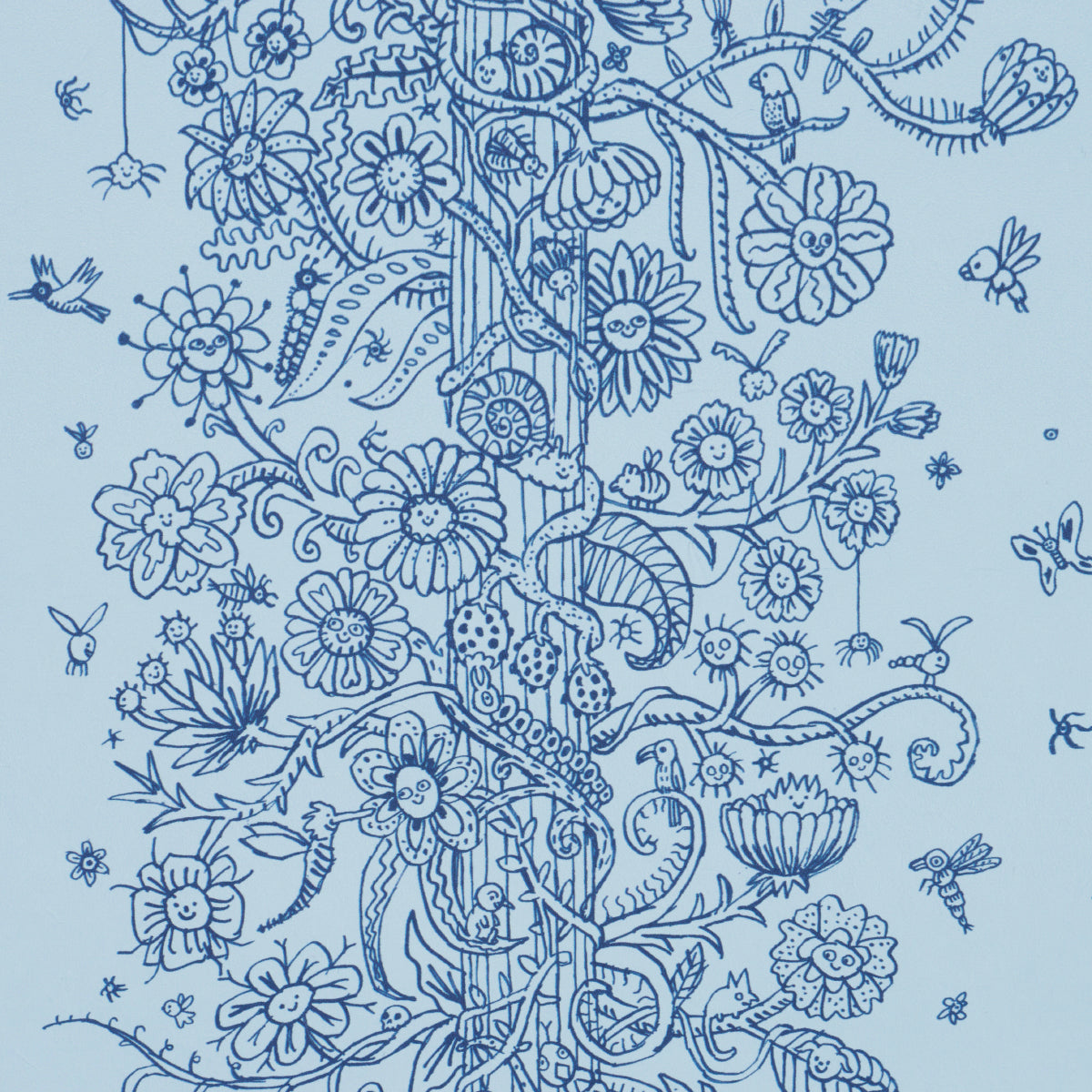 Edward Steed's Towers of Flowers Sky Blue & Navy by Schumacher The New Yorker Collection Wallpaper – Schumacher 5016142