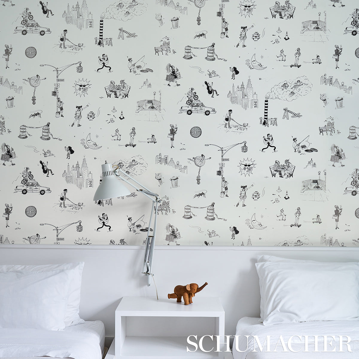 Joana Avillez's Street Scenes Black & White Peel-and-Stick Wallpaper – Schumacher 5016171