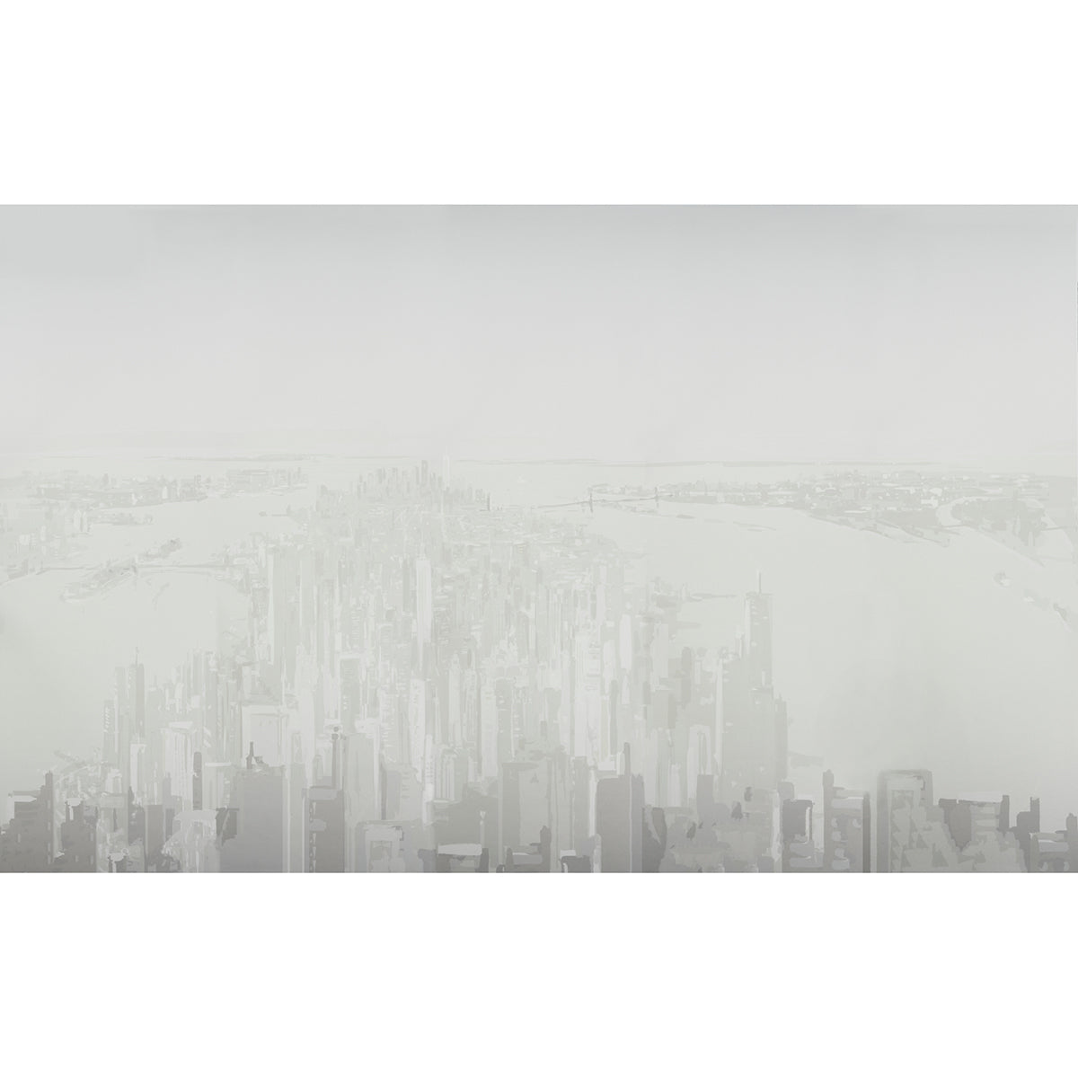 Pascal Campion's New York Skyline wall mural in soft gray, featuring a sweeping, ethereal view of Manhattan in a contemporary style.