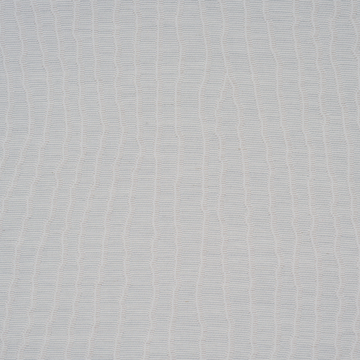 La Voie Wallcovering in Whisper Blue by Schumacher, a jacquard design with organic striping, shown in a modern bedroom setting.
