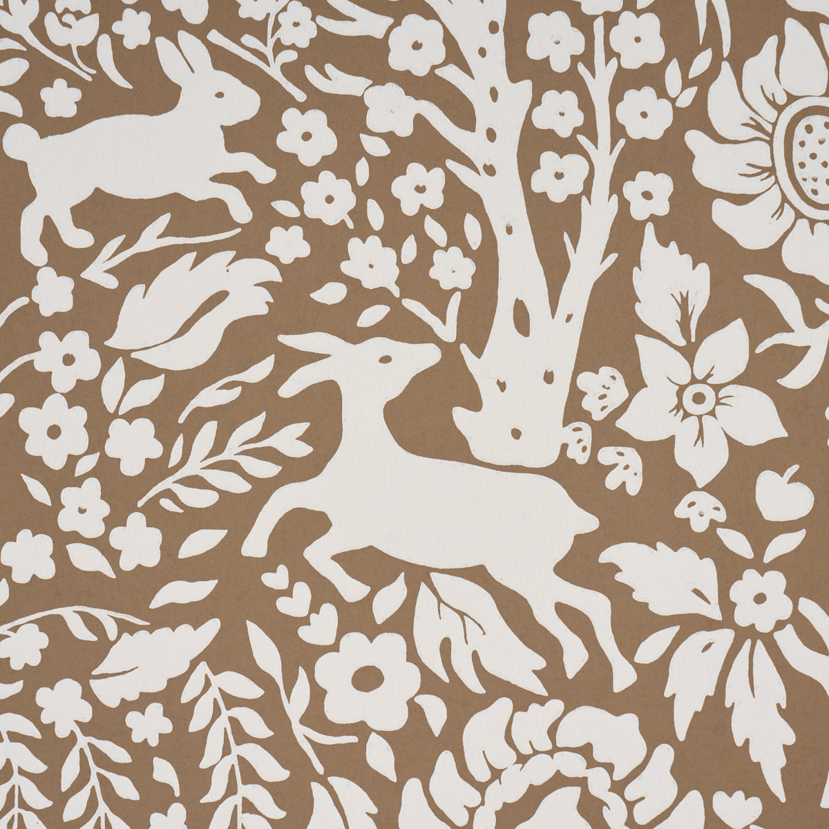 Deerfield Mocha by Schumacher Whimsical Woodland Animal Wallpaper – Schumacher 5016260
