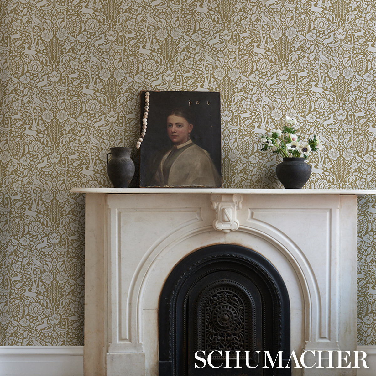 Deerfield Moss by Schumacher Whimsical Woodland Animal Wallpaper – Schumacher 5016261