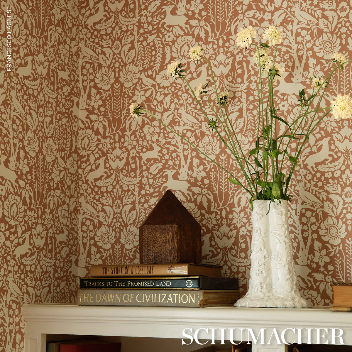 Deerfield Spice by Schumacher Whimsical Woodland Animal Wallpaper – Schumacher 5016262