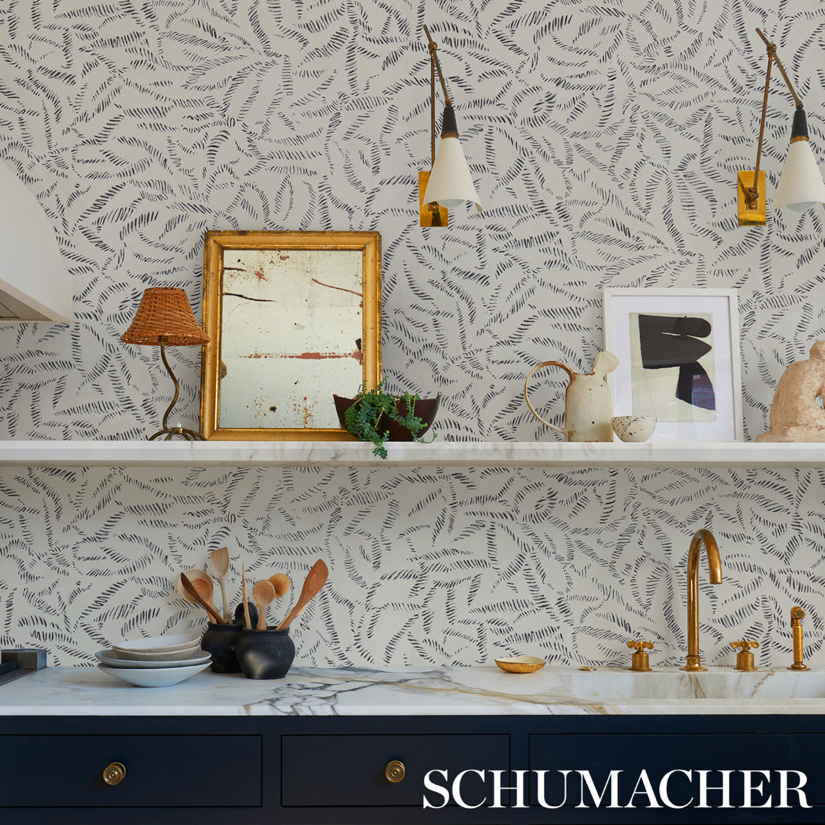 Leaf Bloom Charcoal by Schumacher Modern Organic Wallpaper – Schumacher 5016390