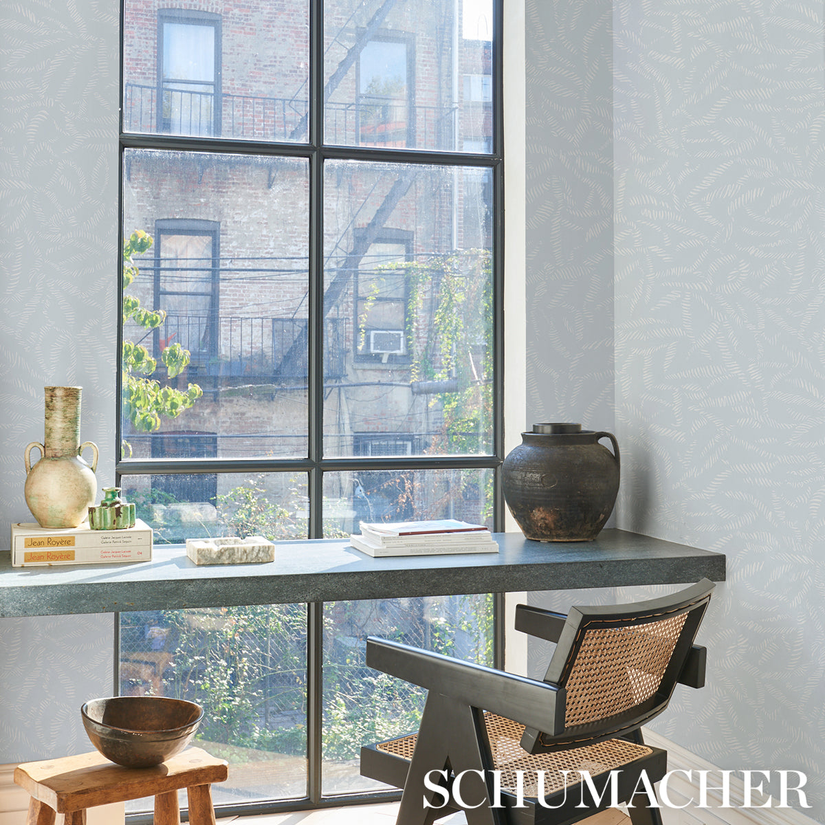 Leaf Bloom Sky by Schumacher Modern Graphic Leaf Wallpaper – Schumacher 5016391
