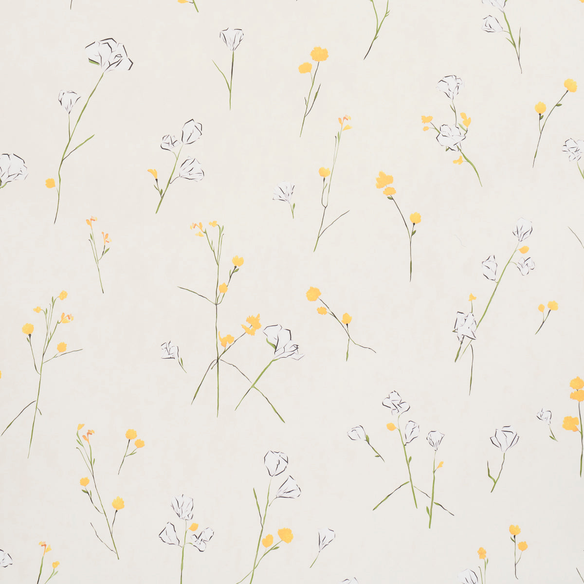 Alex's Floral wallpaper in Daffodil by Schumacher, featuring painterly yellow and white flowers on a light background.