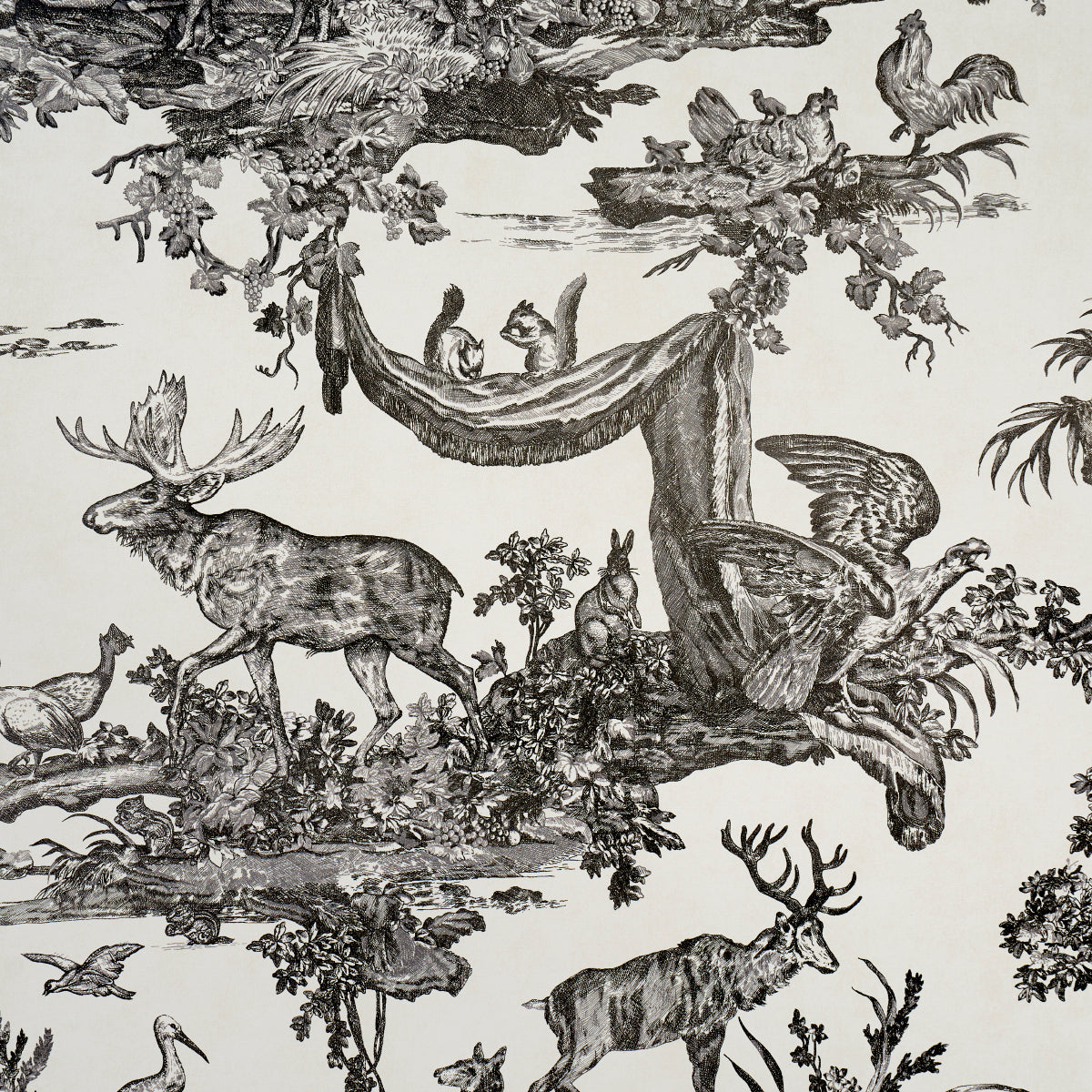 Western Toile Carbon by Schumacher Scenic Animal Wallpaper – Schumacher 5016440