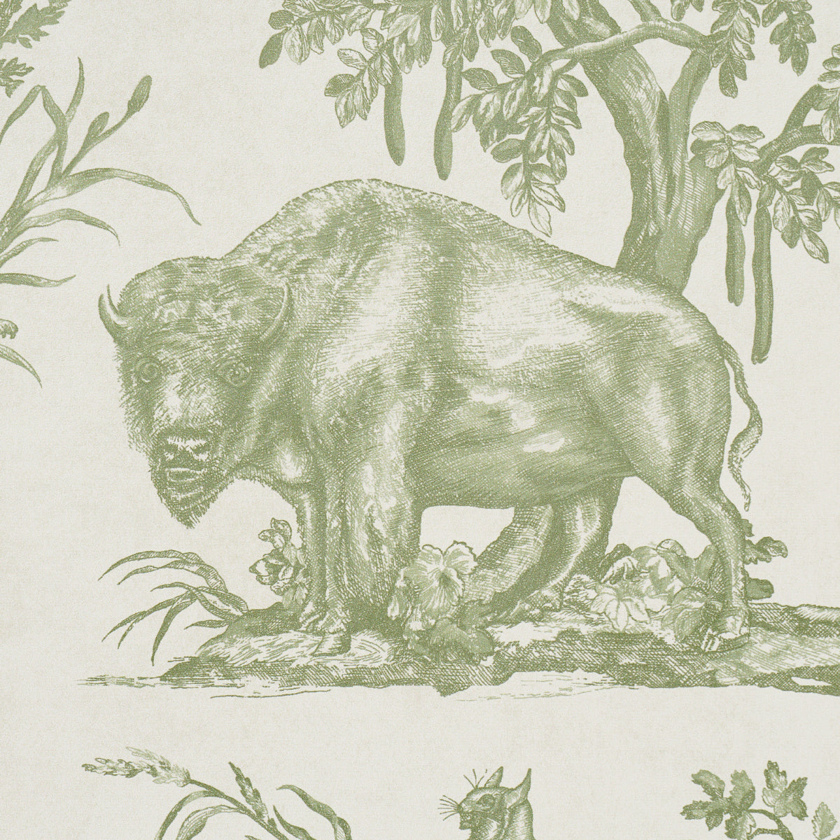 Western Toile Olive by Schumacher Classic North American Animal Toile Wallpaper – Schumacher 5016441