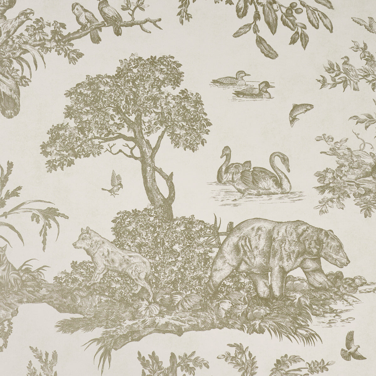 Western Toile Stone by Schumacher Traditional Toile Animal Wallpaper – Schumacher 5016442