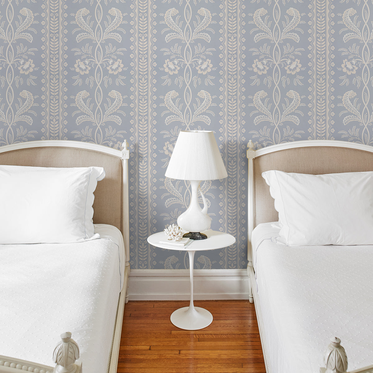 Bell Flowers Light Blue Floral Stripe Wallpaper – Schumacher 5016490