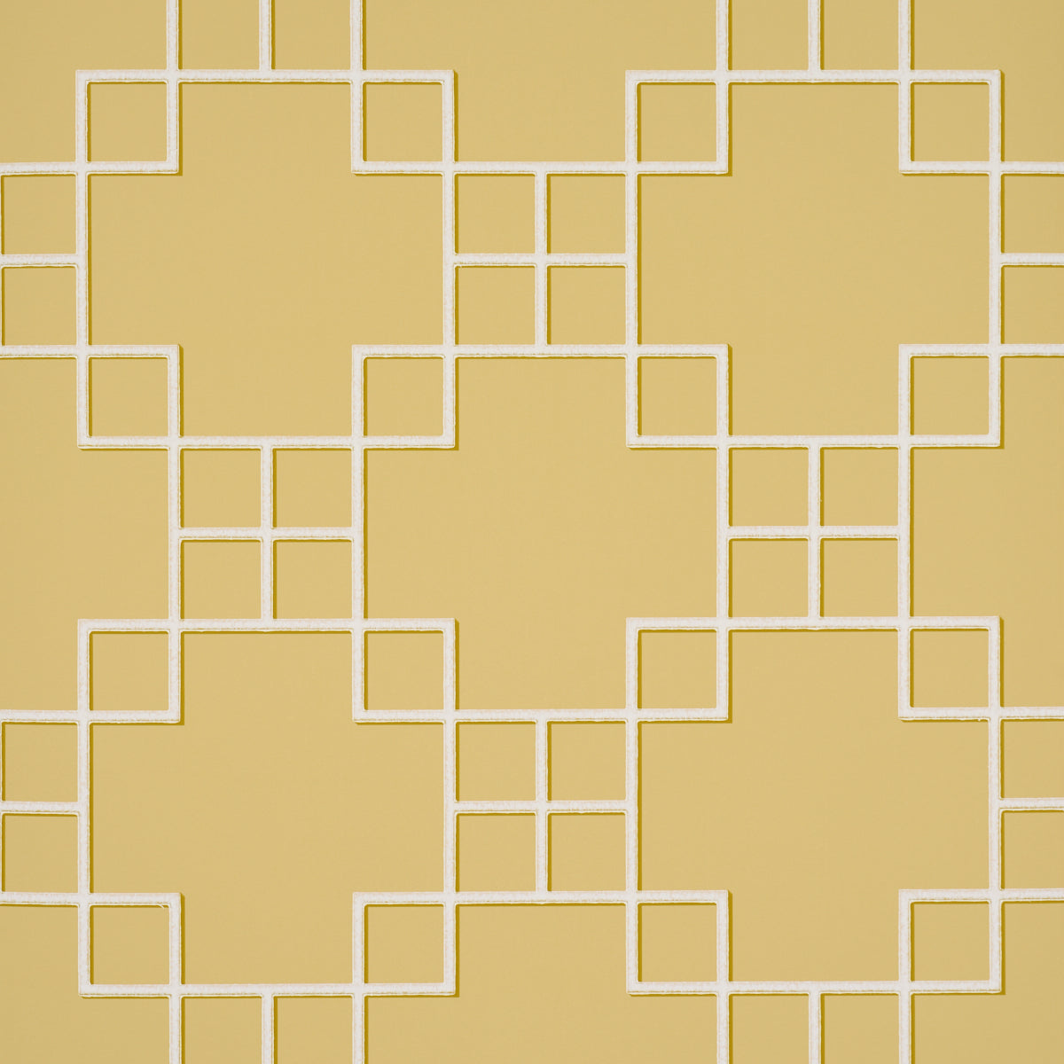 Georgette Trellis wallpaper in Buttercup by Schumacher, featuring a geometric lattice pattern in yellow and white.