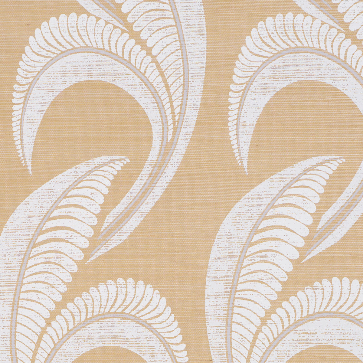 Banana Leaf Sisal wallpaper in Oatmeal by Neisha Crosland for Schumacher, large-scale botanical Art Deco design on sisal wallcovering.