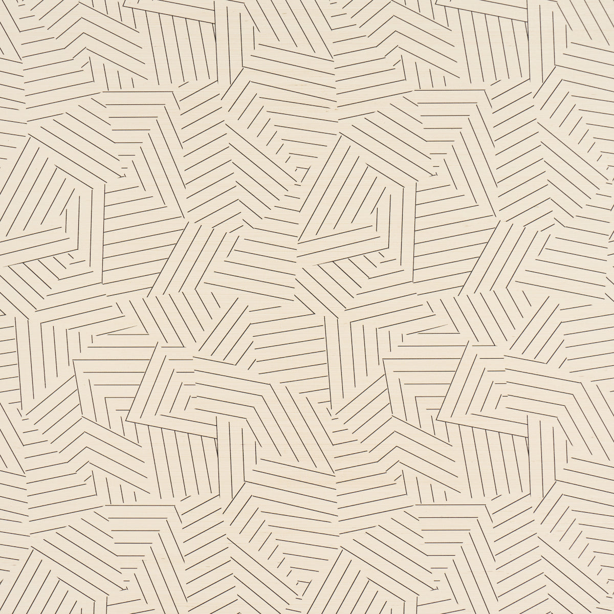 Deconstructed Stripe Sisal wallpaper by Schumacher, designed by Miles Redd, featuring a black geometric stripe pattern on a textured sisal background.