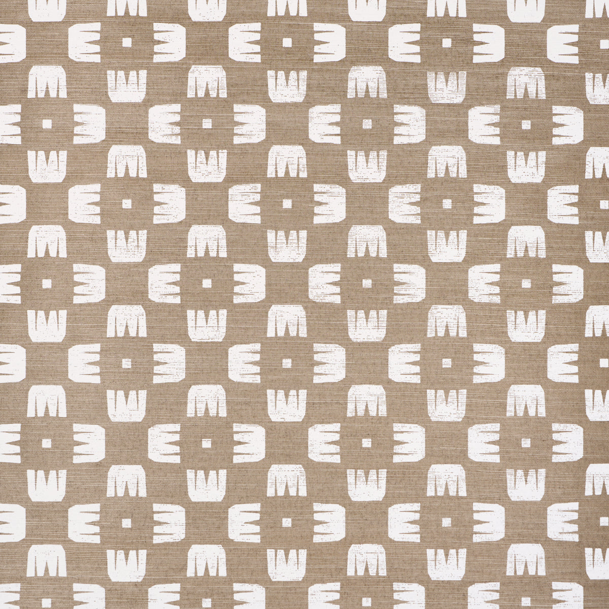 Raze Sisal wallpaper in Dust by Hadiya Williams for Schumacher, featuring a modern checkerboard pattern with white comb shapes on a textured neutral background.