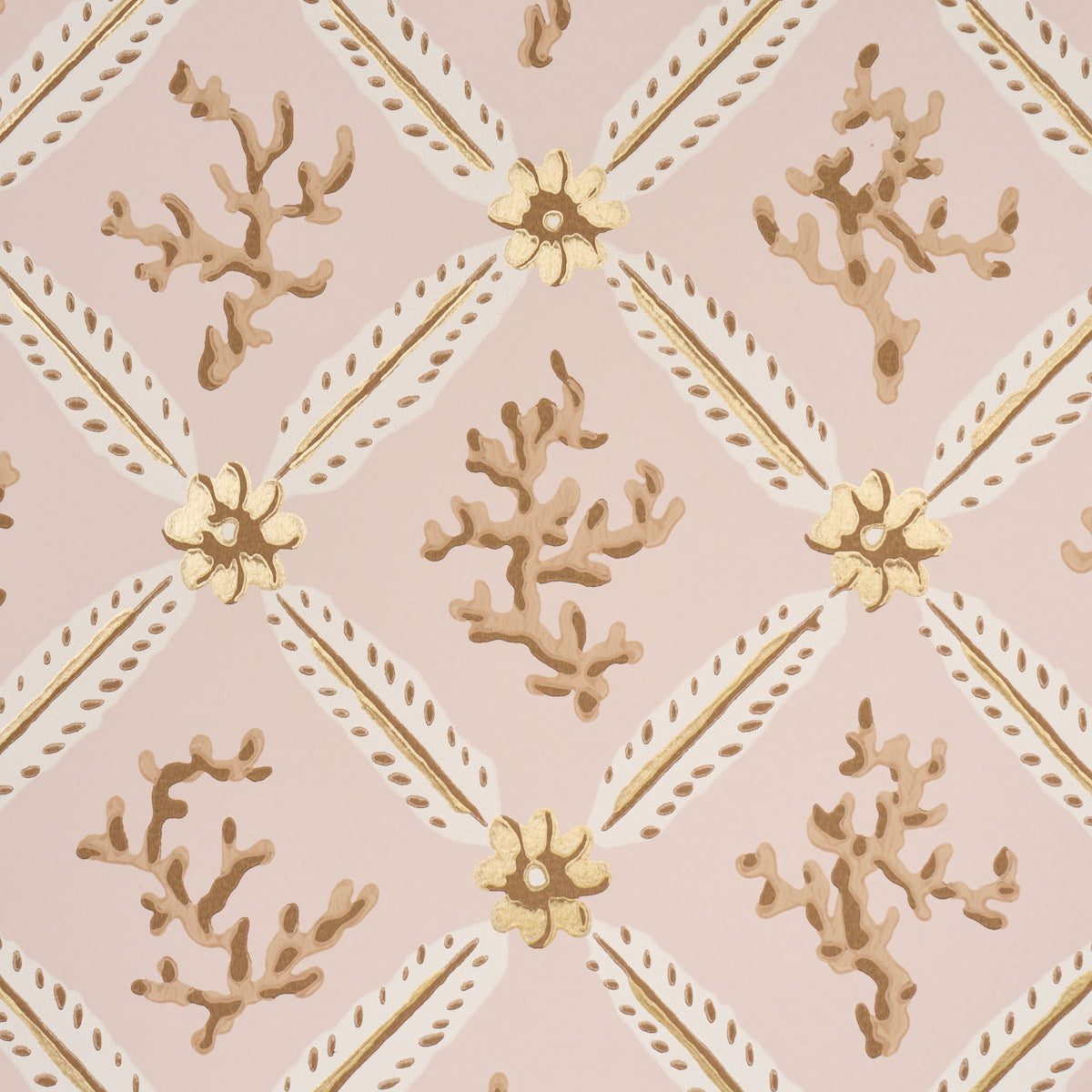 Corail Leaf Trellis Blush by Timothy Corrigan Botanical Trellis Wallpaper – Schumacher 5016642