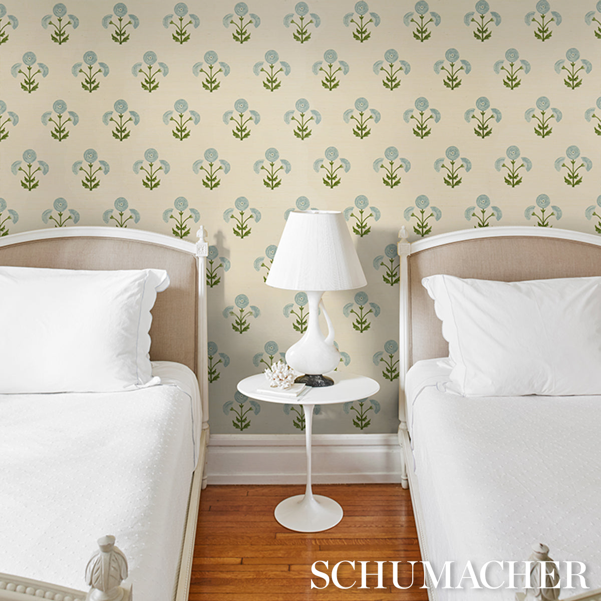 Saranda Flower Sisal Sky by Schumacher Painterly Floral Sisal Wallpaper – Schumacher 5016671
