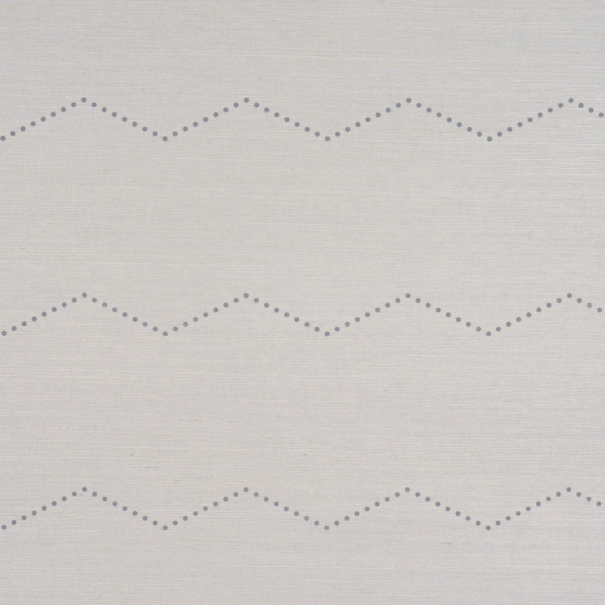 Rivet Stripe Sisal wallpaper in Dove by Schumacher, featuring a horizontal chevron stripe pattern formed by delicate dots on a textured sisal background.