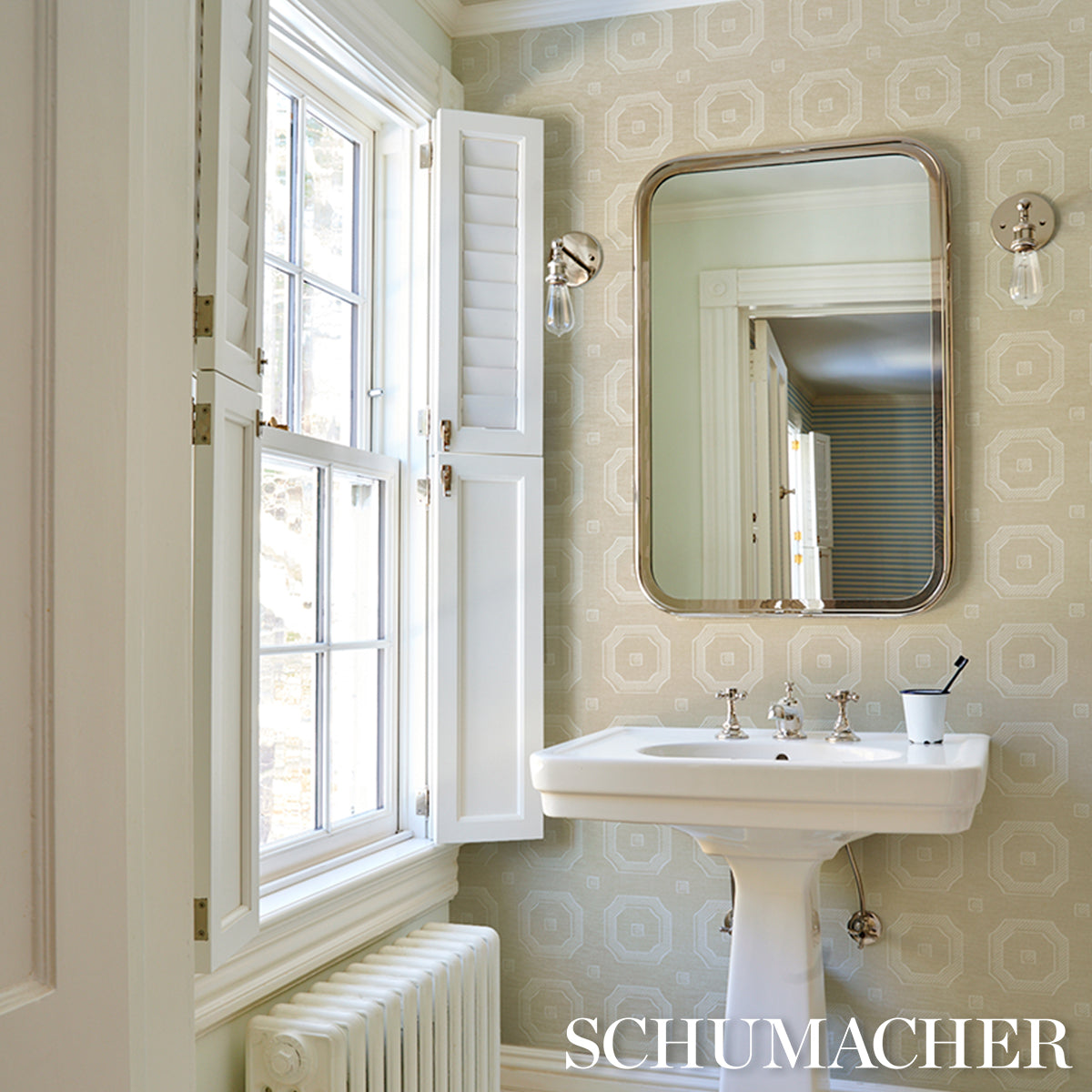 Beveled Frame Sisal Oyster by Schumacher Modern Textured Sisal Wallpaper – Schumacher 5016731