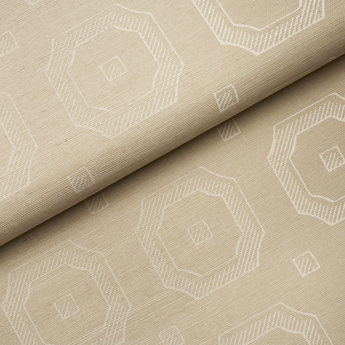 Beveled Frame Sisal wallpaper in Oyster by Schumacher, featuring a modern trompe l'oeil panel motif on textured sisal.