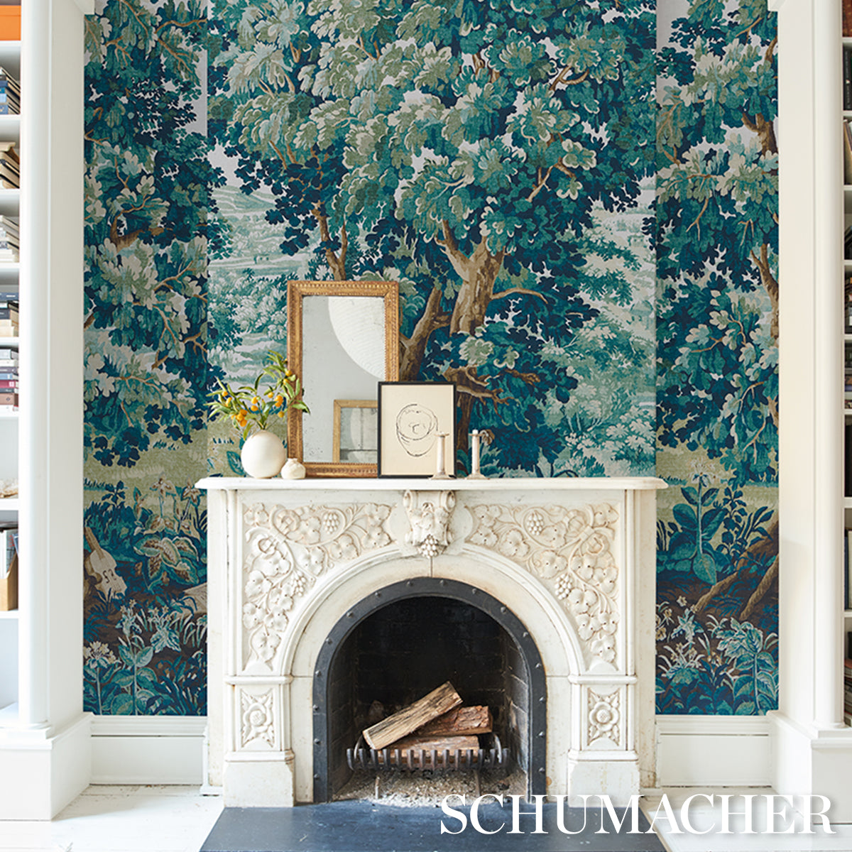 La Forêt 3 Panel Set Autumn Green Forest Scenic Wallpaper Mural – Schumacher 5016820
