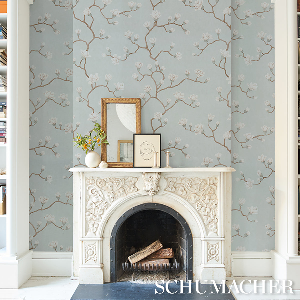 Magnolia Tree Dusty Sky by Schumacher Large-Scale Floral Wallpaper – Schumacher 5016930