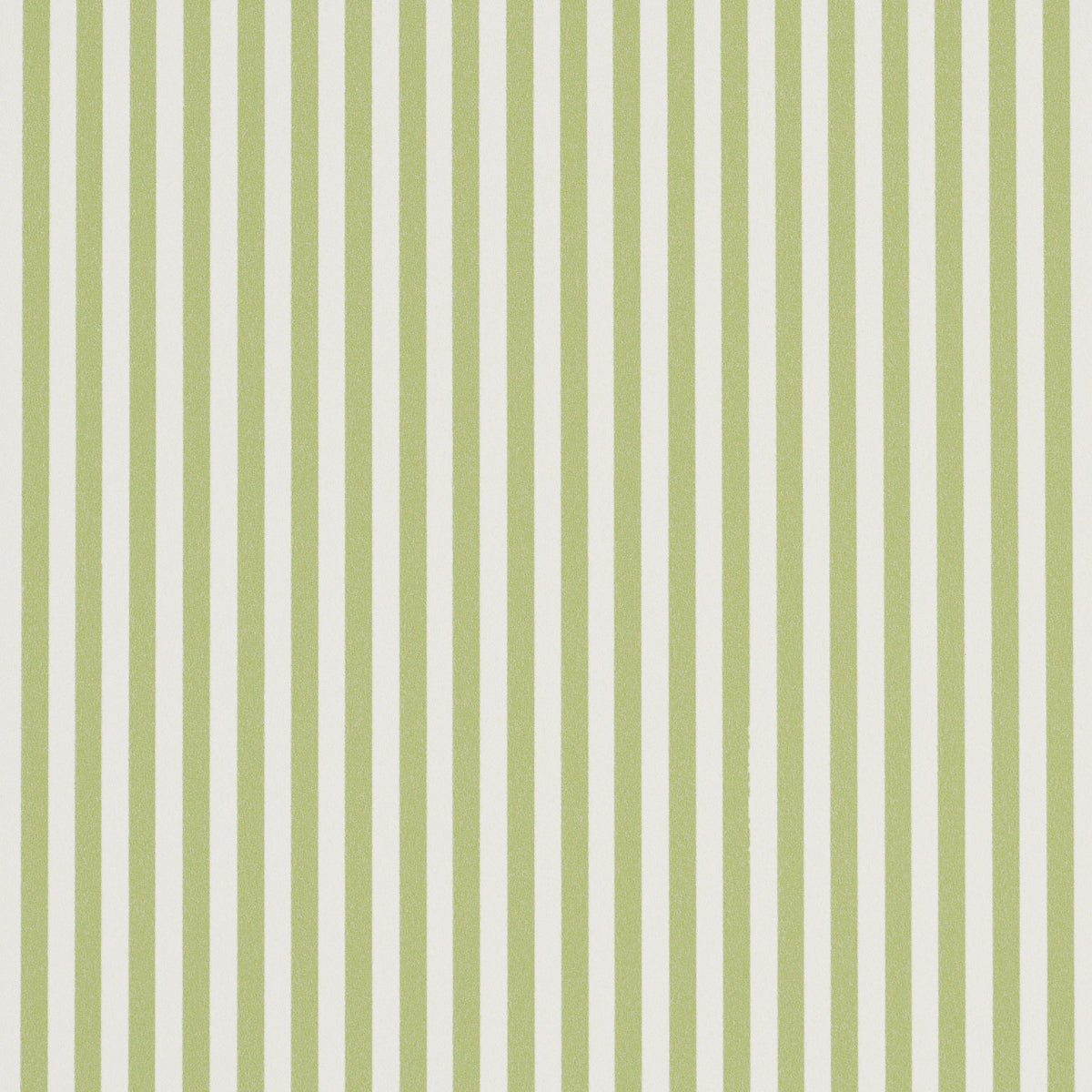 Emma Stripe Narrow wallpaper in Leaf by Schumacher, featuring narrow green and white vertical stripes, shown in a styled bathroom interior.