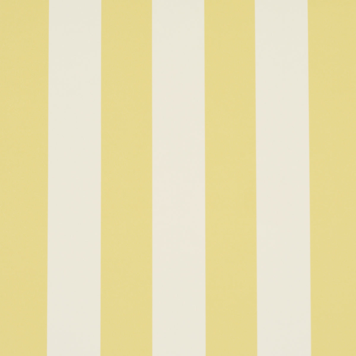 Emma Stripe yellow and white striped wallpaper by Schumacher shown in a bathroom interior and as a roll.