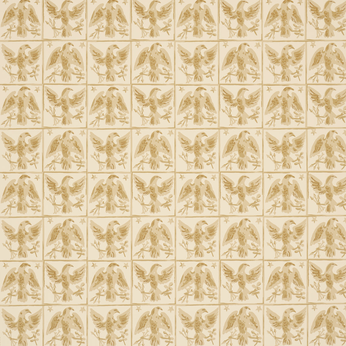 Barton's Eagle Hand Print wallpaper in yellow by Schumacher with a repeating eagle tile motif