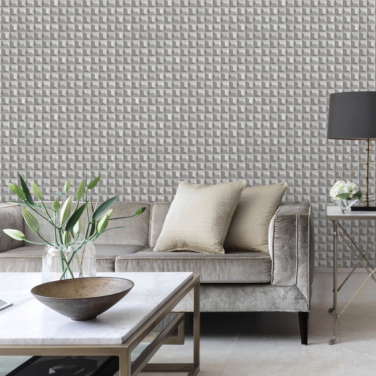 Romero Grey by Fine Decor 3D Geometric Wallpaper – Brewster Home Fashions M95684