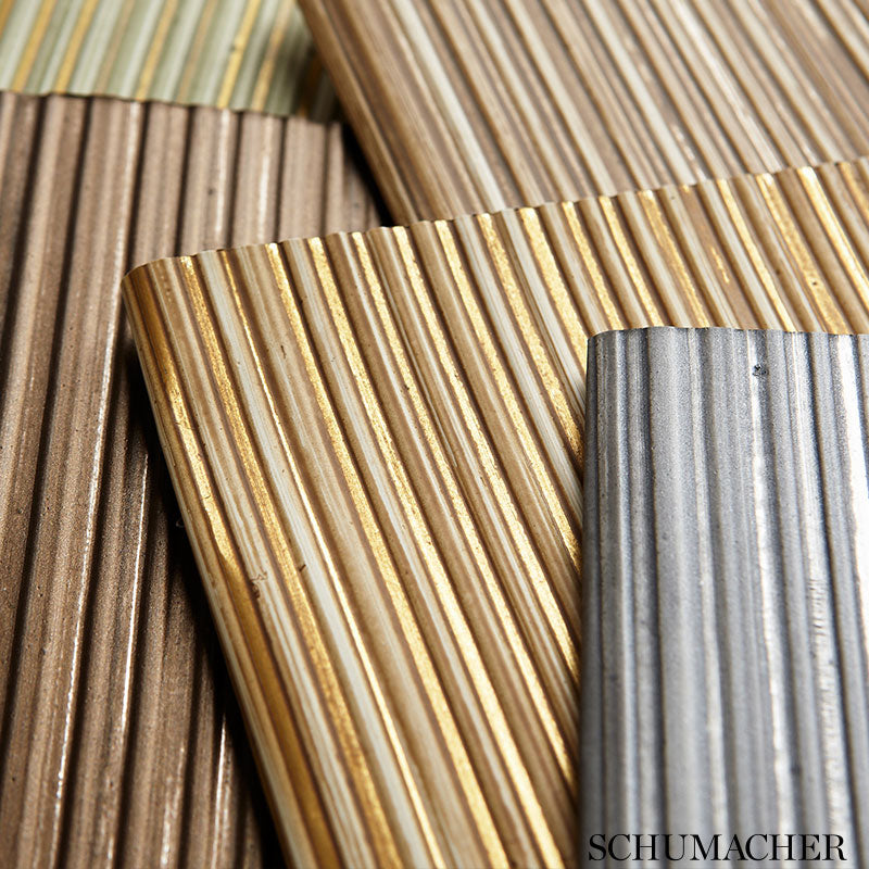 Rimini Rib Aged Pewter by Schumacher Handcrafted Metallic Wallcovering – Schumacher 529900