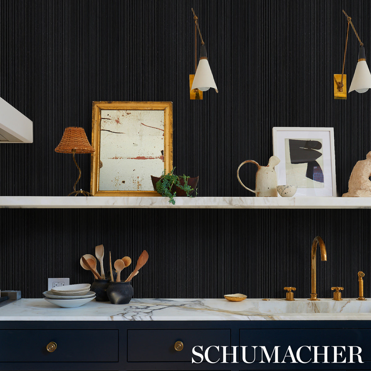 Rimini Rib Onyx Handcrafted Wallcovering – Schumacher 529910