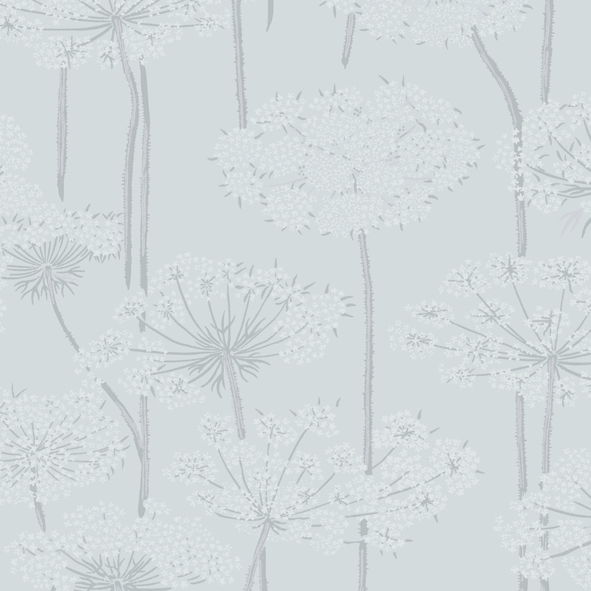 Ingrid Mineral wallpaper by Boråstapeter for Schumacher, featuring delicate Queen Anne's lace in a soft mineral colorway.
