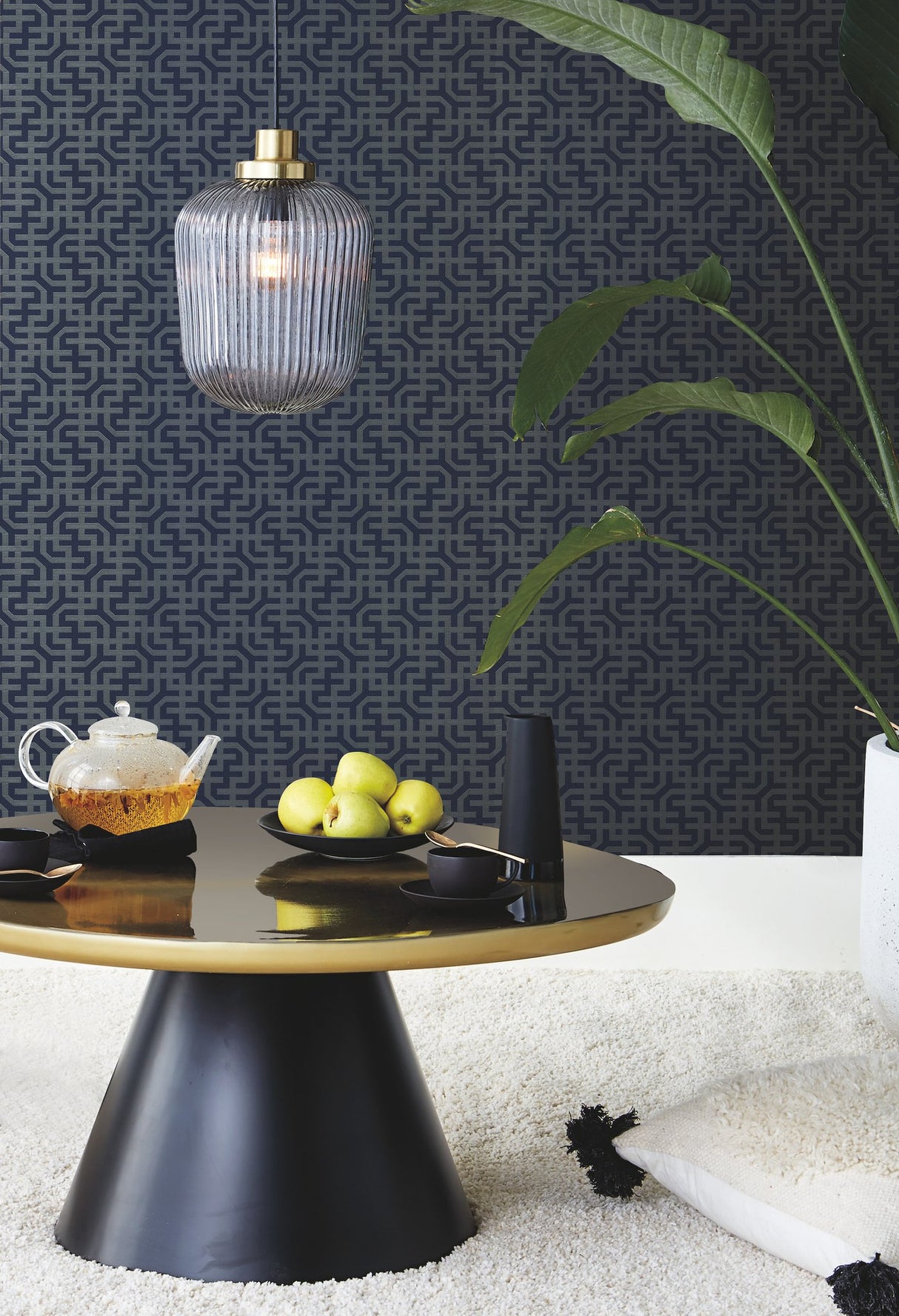 Dynastic Lattice Navy Wallpaper