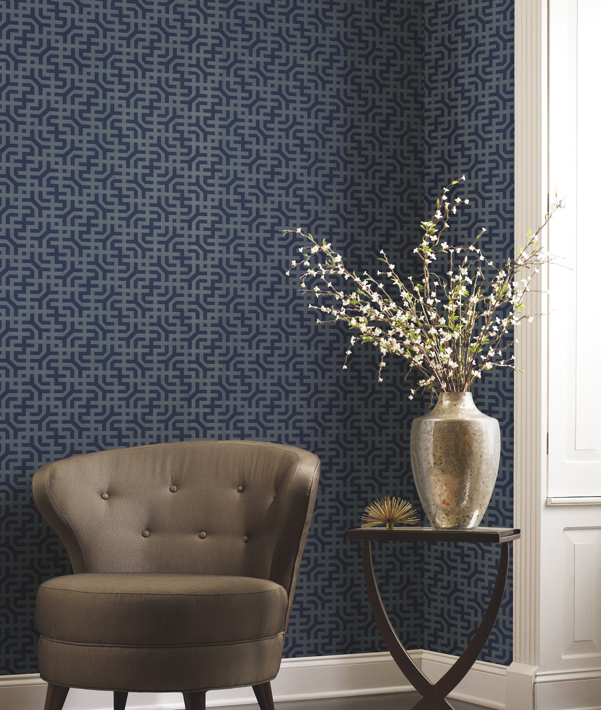 Dynastic Lattice Navy Wallpaper