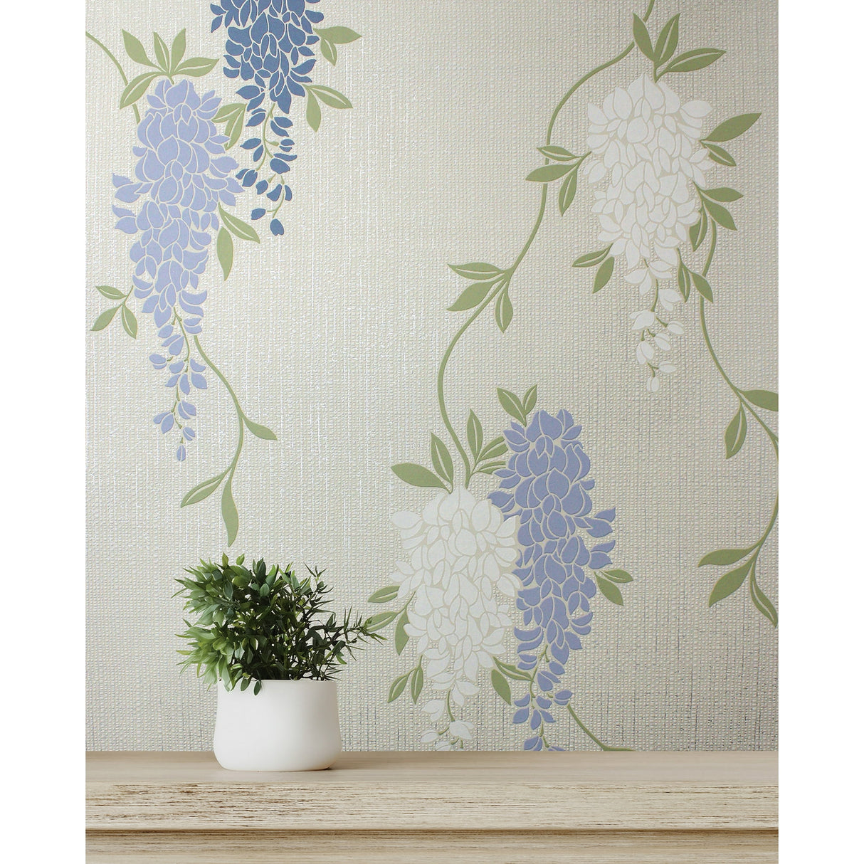 Aisla Blue Wisteria by Fine Decor Expanded Vinyl Botanical Wallpaper 20.9-in x 33-ft – Brewster Home Fashions FD43674