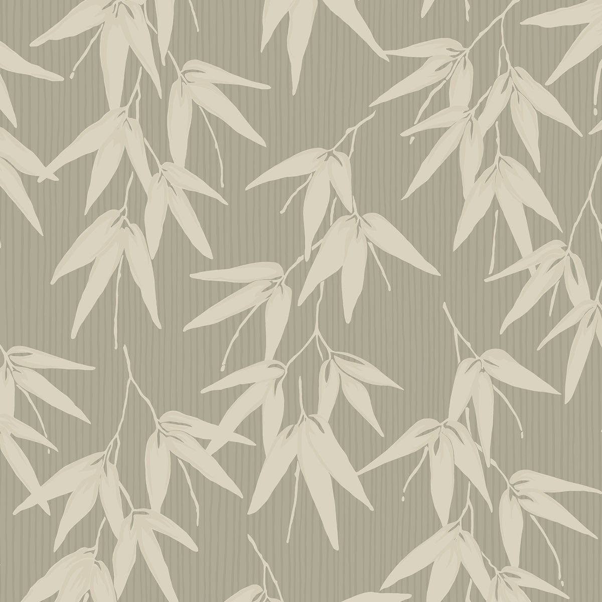 Bamboo Garden sage botanical wallpaper by Boråstapeter for Schumacher, featuring cream bamboo leaves on a sage green background.