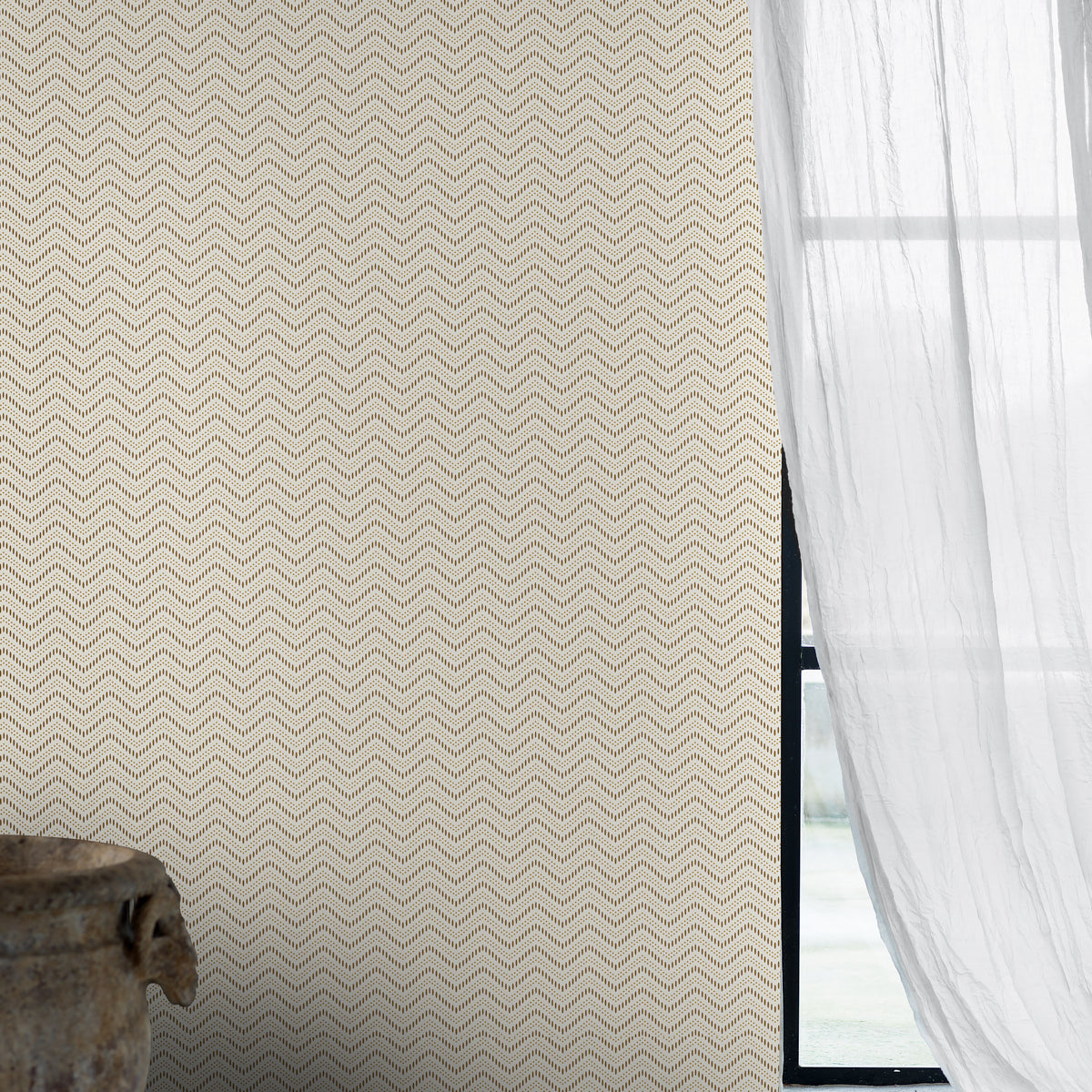 Chevron Dots Natural by Boråstapeter Modern Zigzag Wallpaper – Schumacher 6483