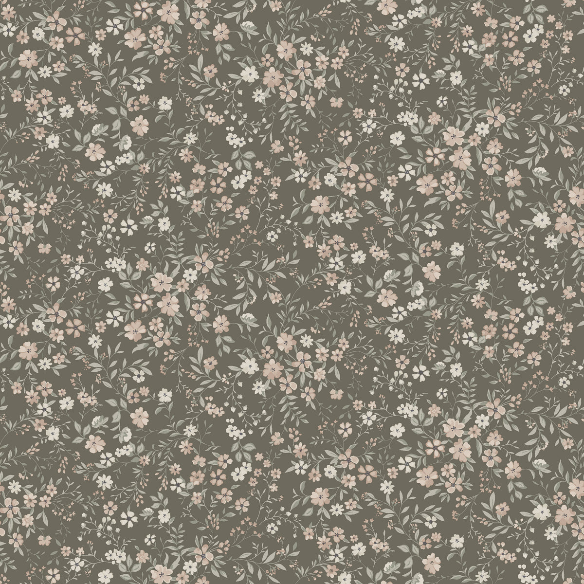 Florence wallpaper in blush and brown by Boråstapeter for Schumacher, featuring a delicate allover floral pattern.