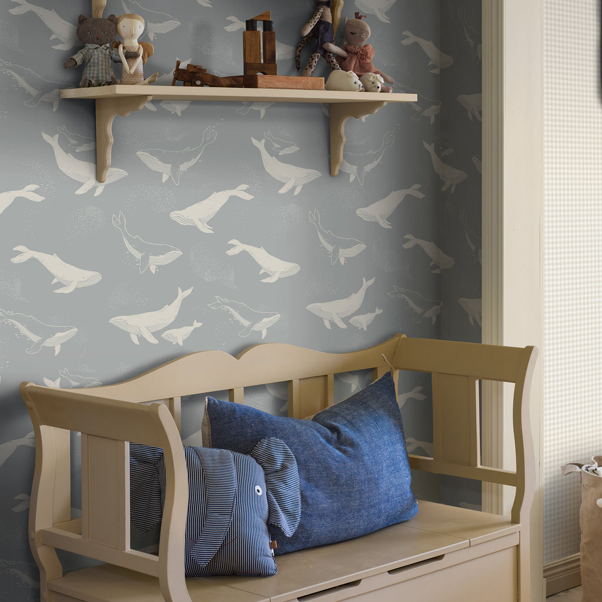 Whales Slate by Boråstapeter Playful Contemporary Ocean Wallpaper – Schumacher 6942