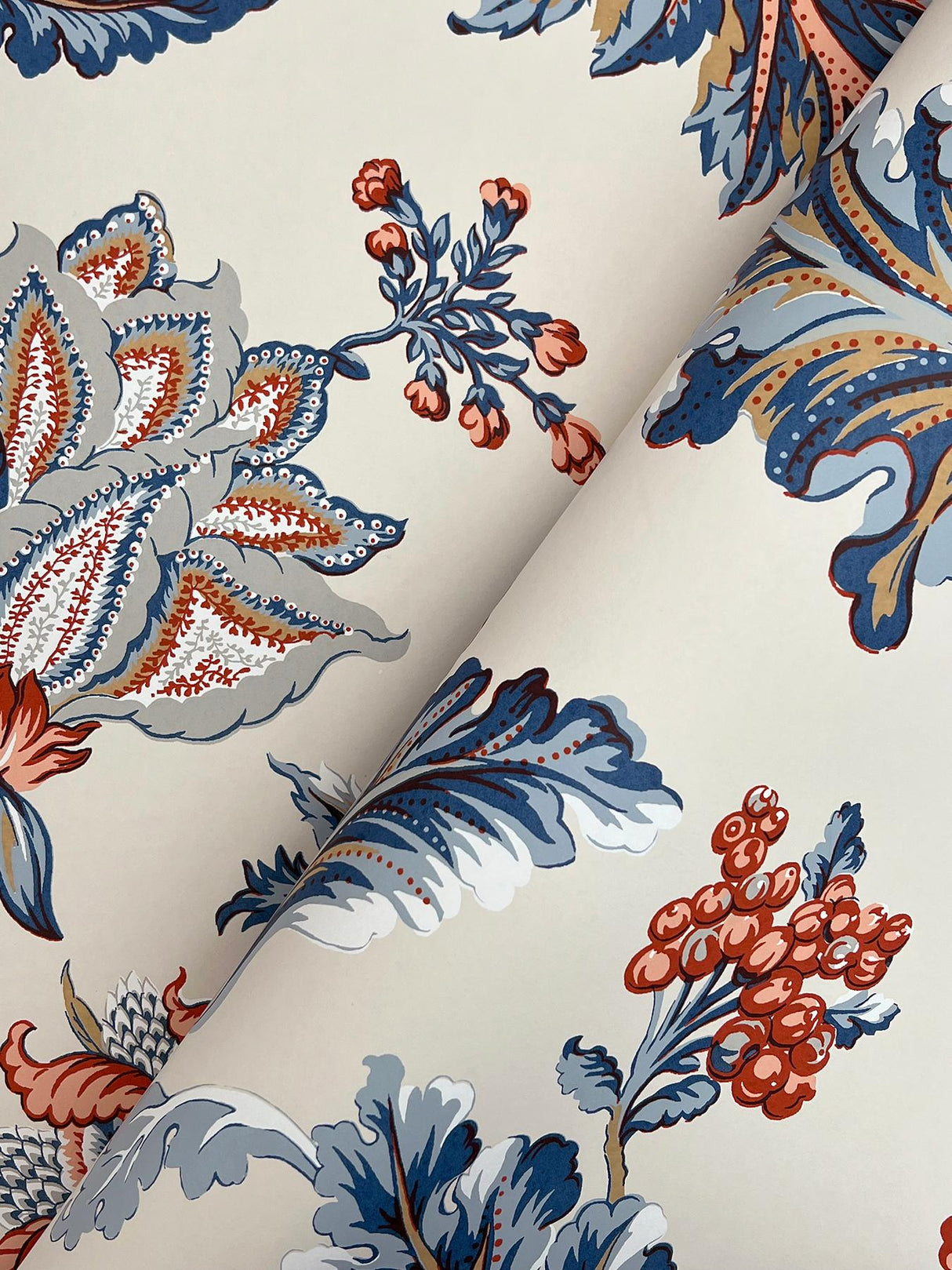 Monroe Navy by Ronald Redding Jacobean Floral Wallpaper- York Designer Series MX9621W