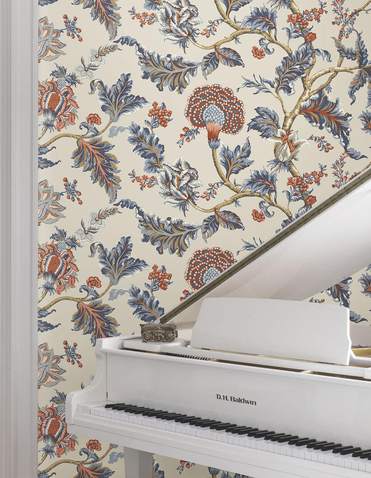Monroe Navy by Ronald Redding Jacobean Floral Wallpaper- York Designer Series MX9621W
